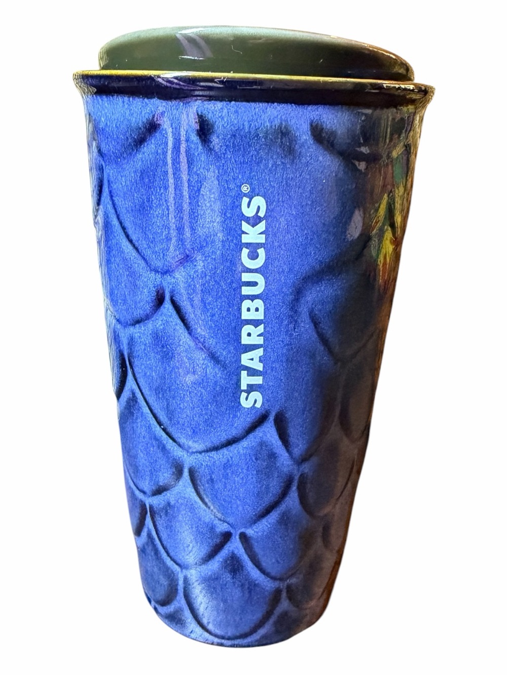 Starbucks Ceramic Blue Mermaid Scale Textured 10 oz Travel Mug